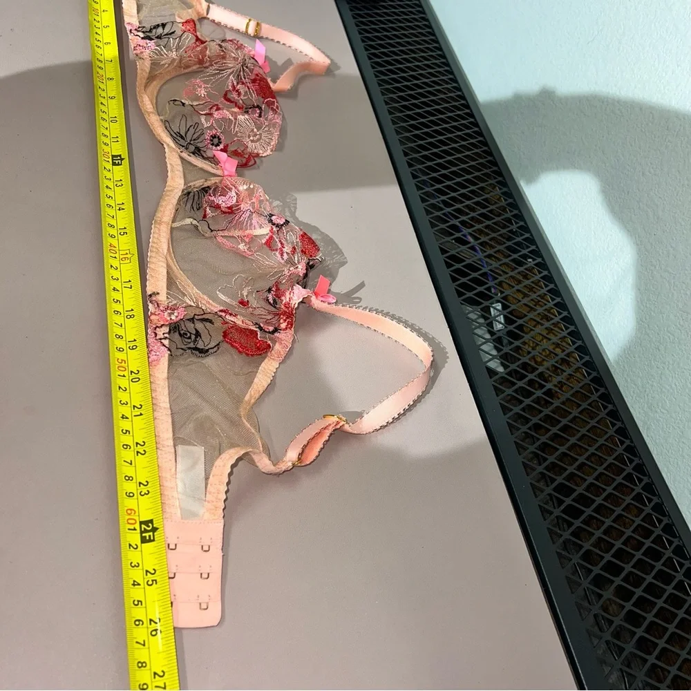 Agent Provocateur Pink Zuri Underwired Bra Size 36DD Italian Tulle Sheer Embroid